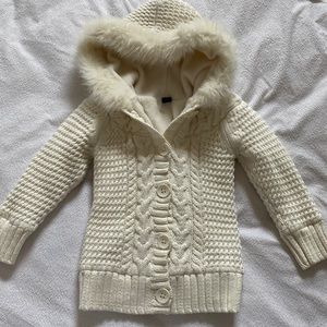 BABY GAP - Toddler Cable Knit Fur-trimmed Hooded Sweater - size 4